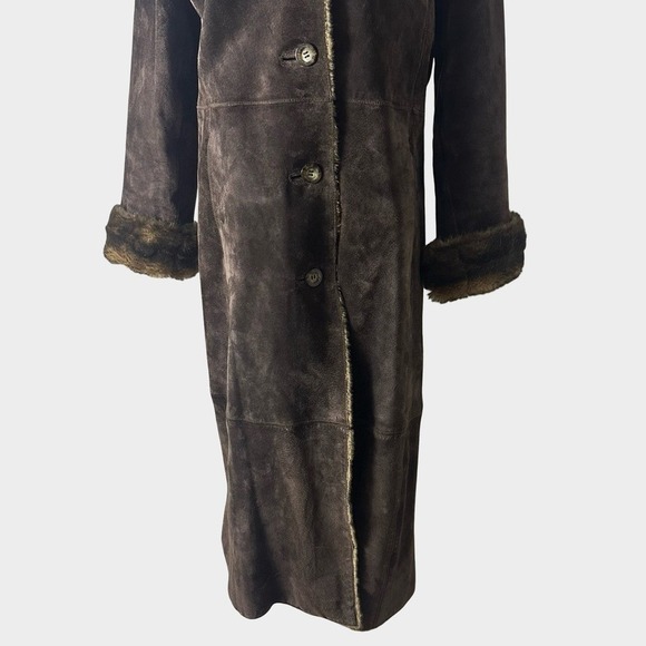 VTG Chocolate Brown Suede Leather Faux Fur Penny Lane Coat Medium Petite 70s - Picture 7 of 15